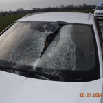 Dôsledkom nehody v Trnave bolo zranenie aj zničené čelné sklo | Zdroj: KRPZTT