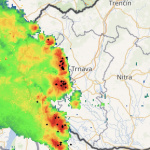 Búrky nad našim krajom. Pohľad na radar o 19.25 h. | Zdroj:SHMÚ