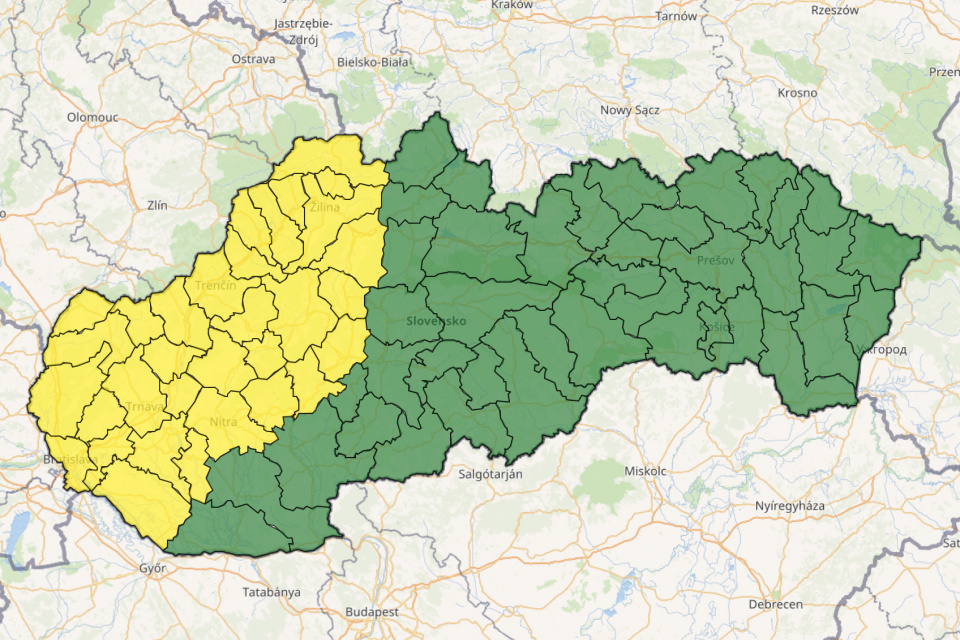 Mapa výstrah pred búrkami. | Zdroj: SHMÚ