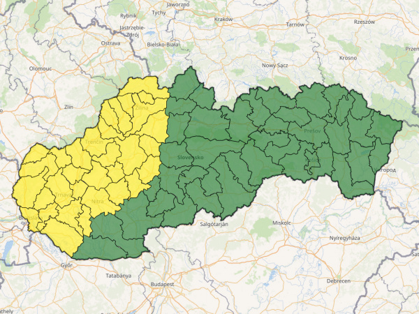 Mapa výstrah pred búrkami. | Zdroj: SHMÚ