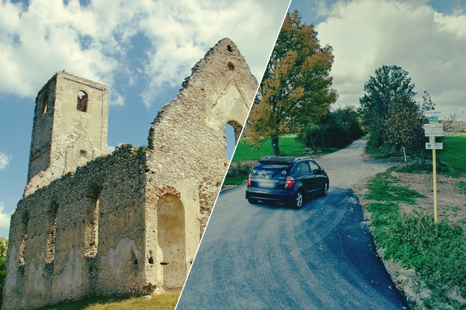 Prístupová cesta k pamiatke je v zlom stave. | Koláž: red., Trnavské rádio, Street View, Wikipedia