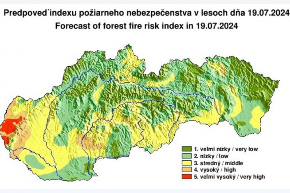 Mapa indexu rizika lesných požiarov | Zdroj: SHMÚ