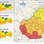 Mapa výstrah. Okres Dunajská Streda je v červenej farbe. Značí to najvyššiu výstrahu | Zdroj: SHMÚ