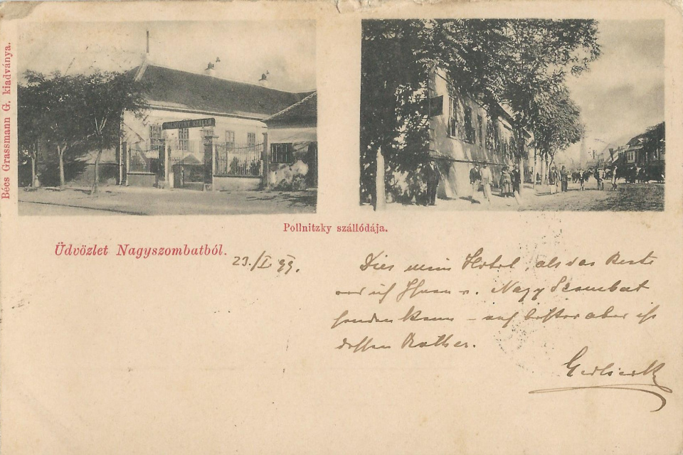 Hotel Pollnitzky, dnes tu stojí evanjelický dom. Pohľadnica z roku 1899 | Zdroj: Europeana