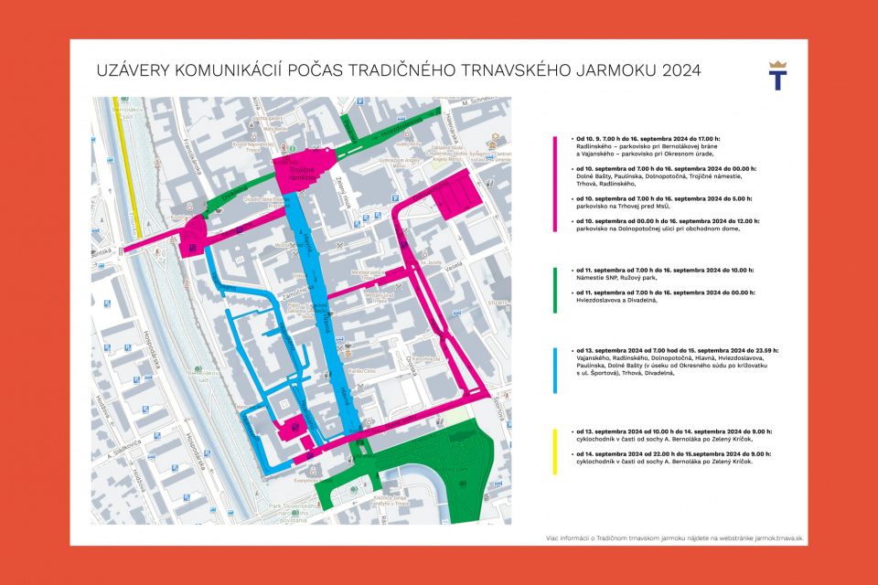 Plán dopravných obmedzení v Trnave počas TTJ 2024. | Zdroj: Mesto Trnava