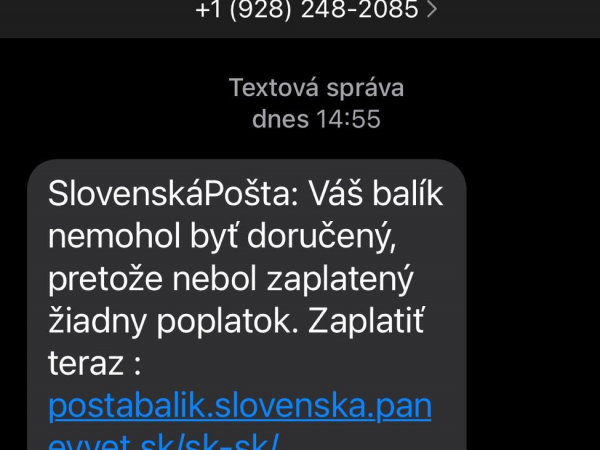 Podvodná SMS | Zdroj: FB Hoaxy a podvody - Polícia SR