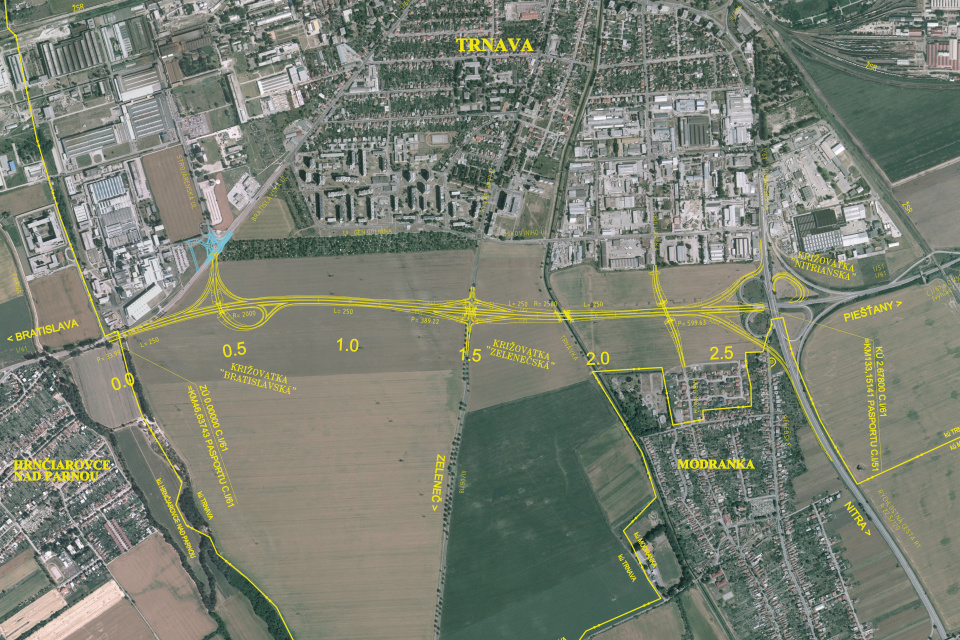 Miesto budúceho južného obchvatu | Zdroj: Mesto Trnava, dokumentácia k súťaži