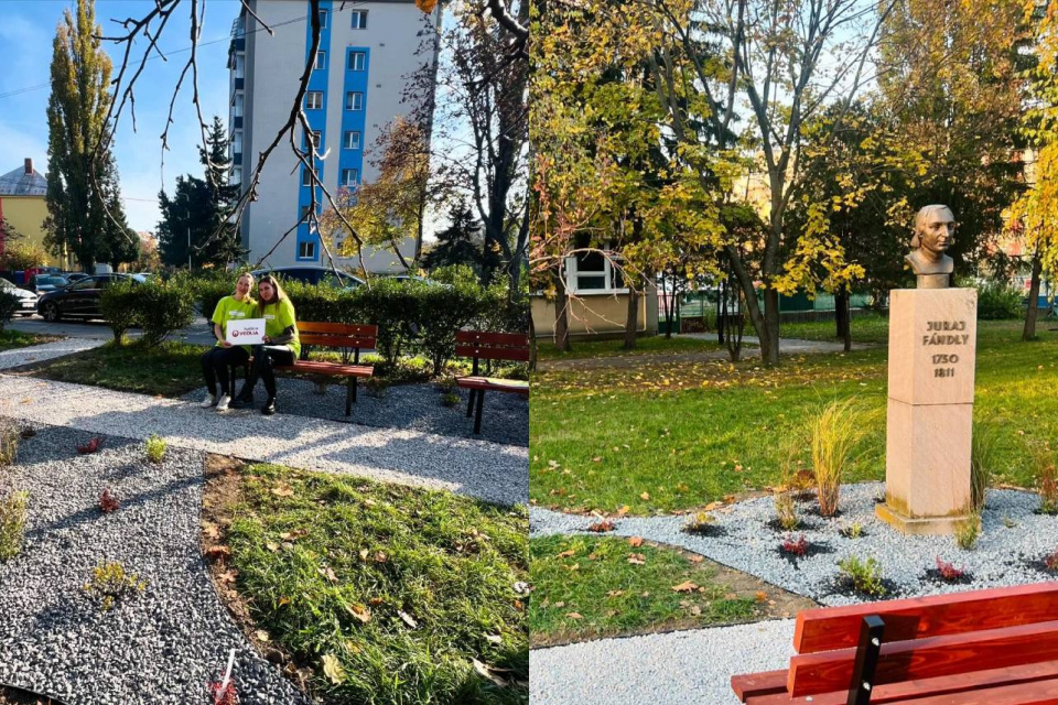 Vynovený park pred školou v Seredi | Zdroj: ZŠ Juraja Fándlyho Sereď