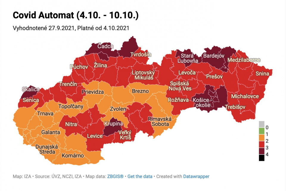 COVID-semafor od 4. októbra | Zdroj: korona.gov.sk