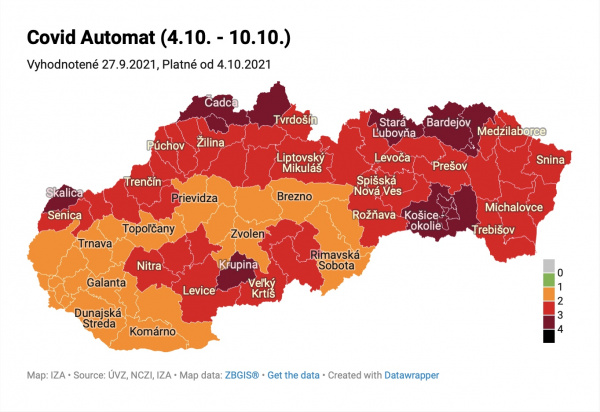 COVID-semafor od 4. októbra | Zdroj: korona.gov.sk