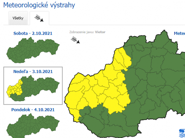 Výstraha pred vetrom | Zdroj: shmu.sk