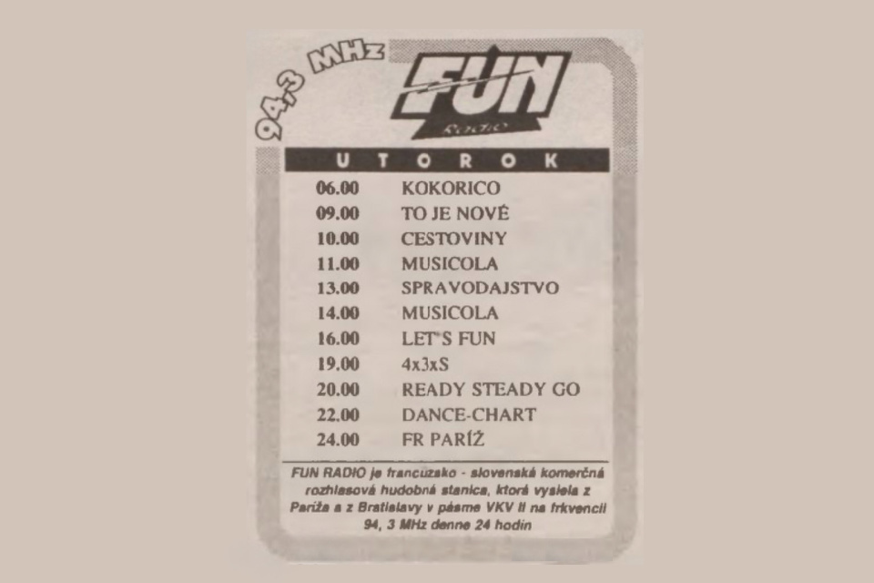 Utorková programová štruktúra z roku 1993. | Zdroj: TASR